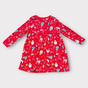 Christmas Dress Toddler Girls Size 18-24M One Piece In Red Reindeer Snowman New
